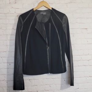 Vince Black Point Leather Moto Jacket, Size XS
